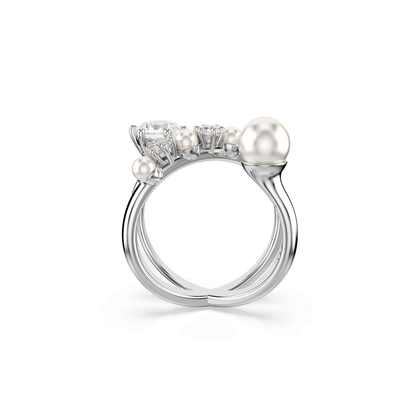 Matrix cocktail ring, Crystal pearl, Round cut, White, Rhodium plated 5714376