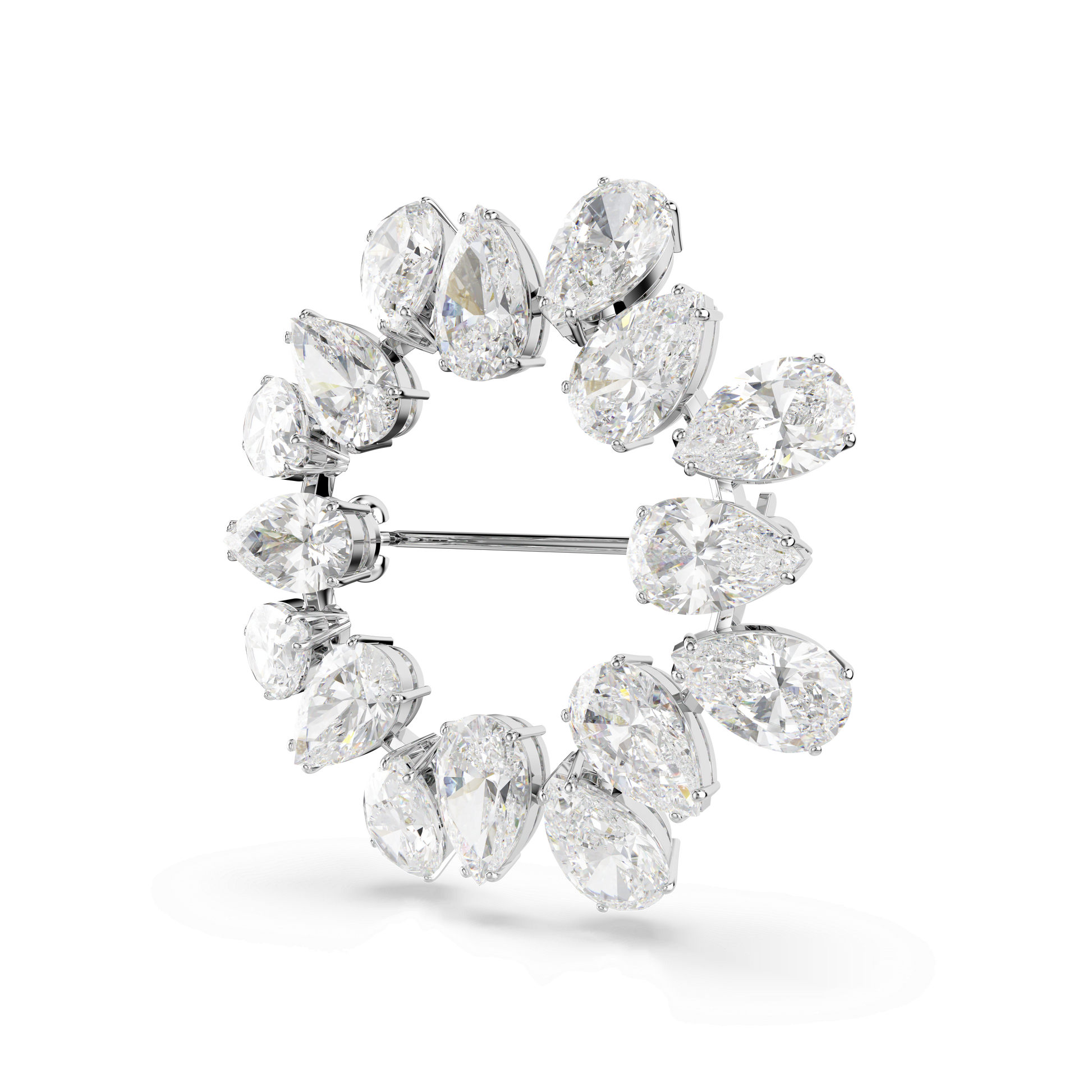 Matrix brooch, Pear cut, White, Rhodium plated 5714646