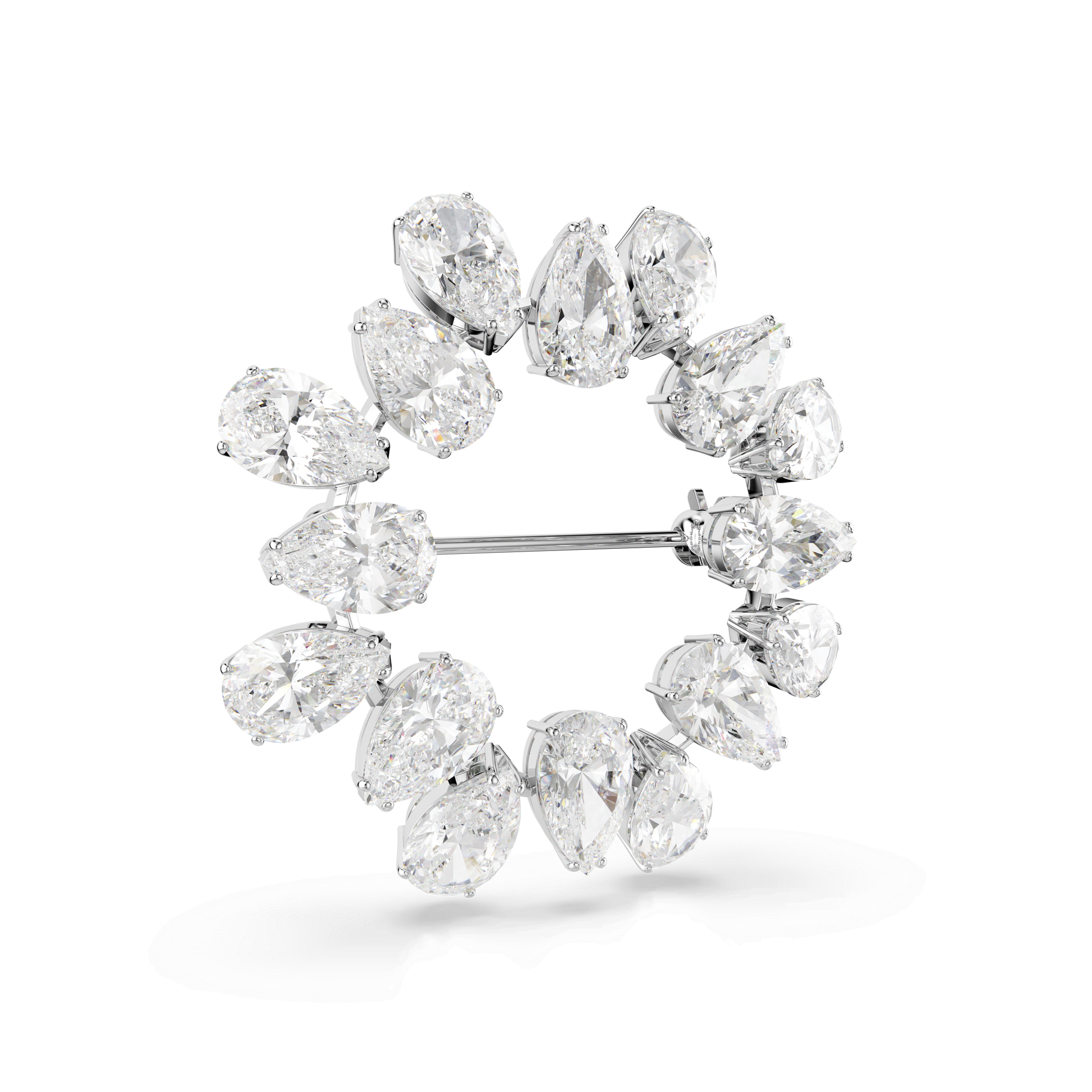 Matrix brooch, Pear cut, White, Rhodium plated 5714646