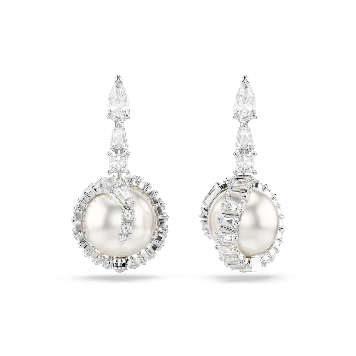 Snake drop earrings, Crystal pearl, Mixed cuts, Year of the Snake, White, Rhodium plated 5714668