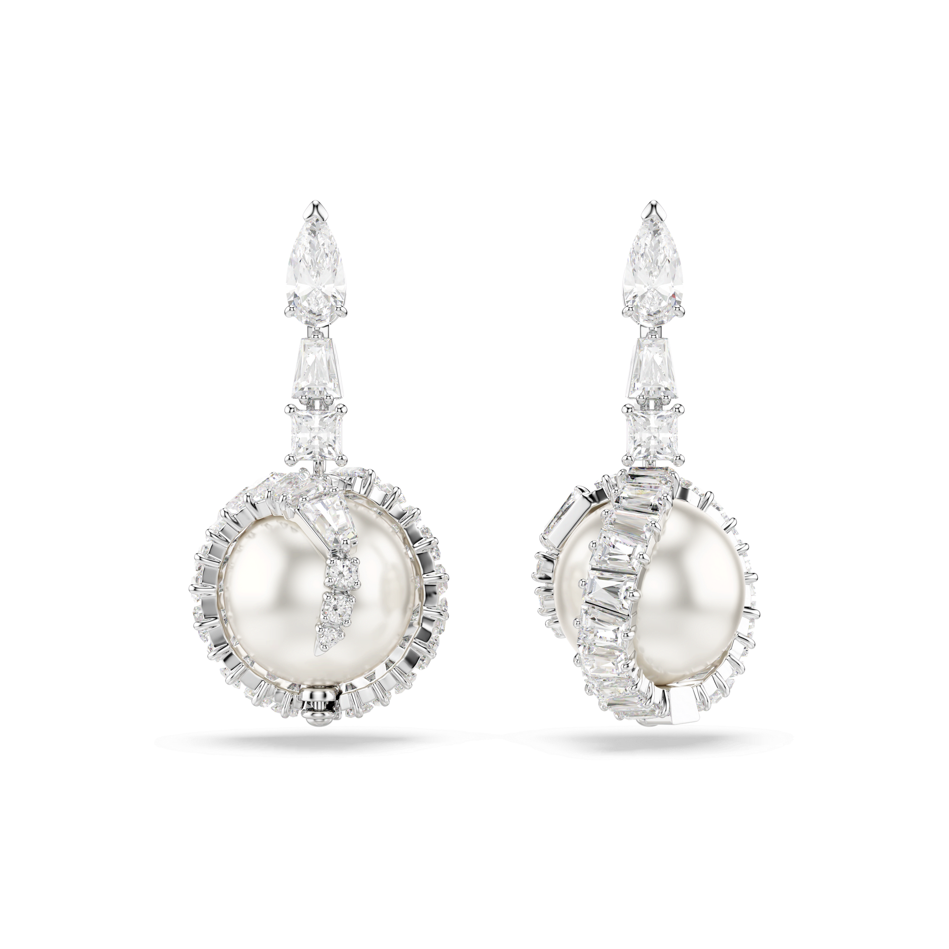 Snake drop earrings, Crystal pearl, Mixed cuts, Year of the Snake, White, Rhodium plated 5714668