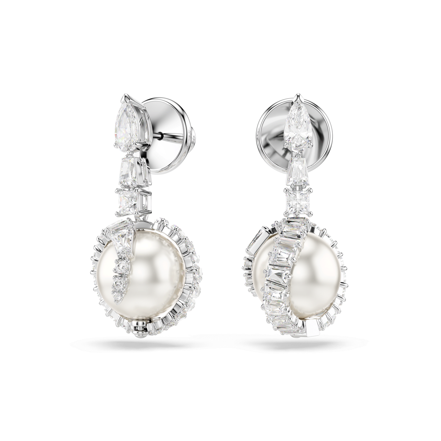 Snake drop earrings, Crystal pearl, Mixed cuts, Year of the Snake, White, Rhodium plated 5714668