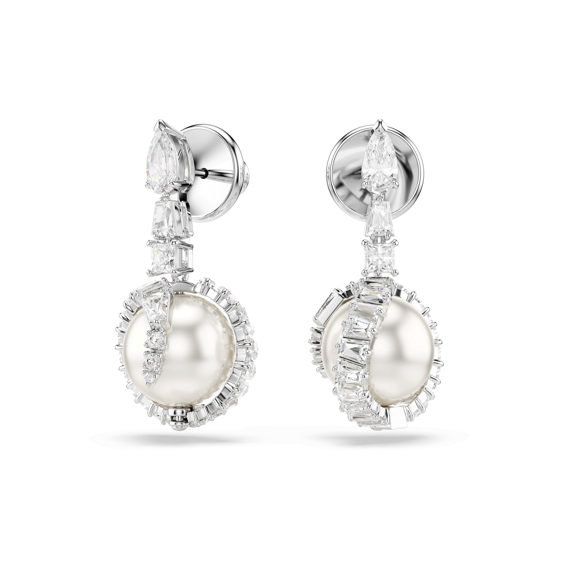 Snake drop earrings, Crystal pearl, Mixed cuts, Year of the Snake, White, Rhodium plated 5714668