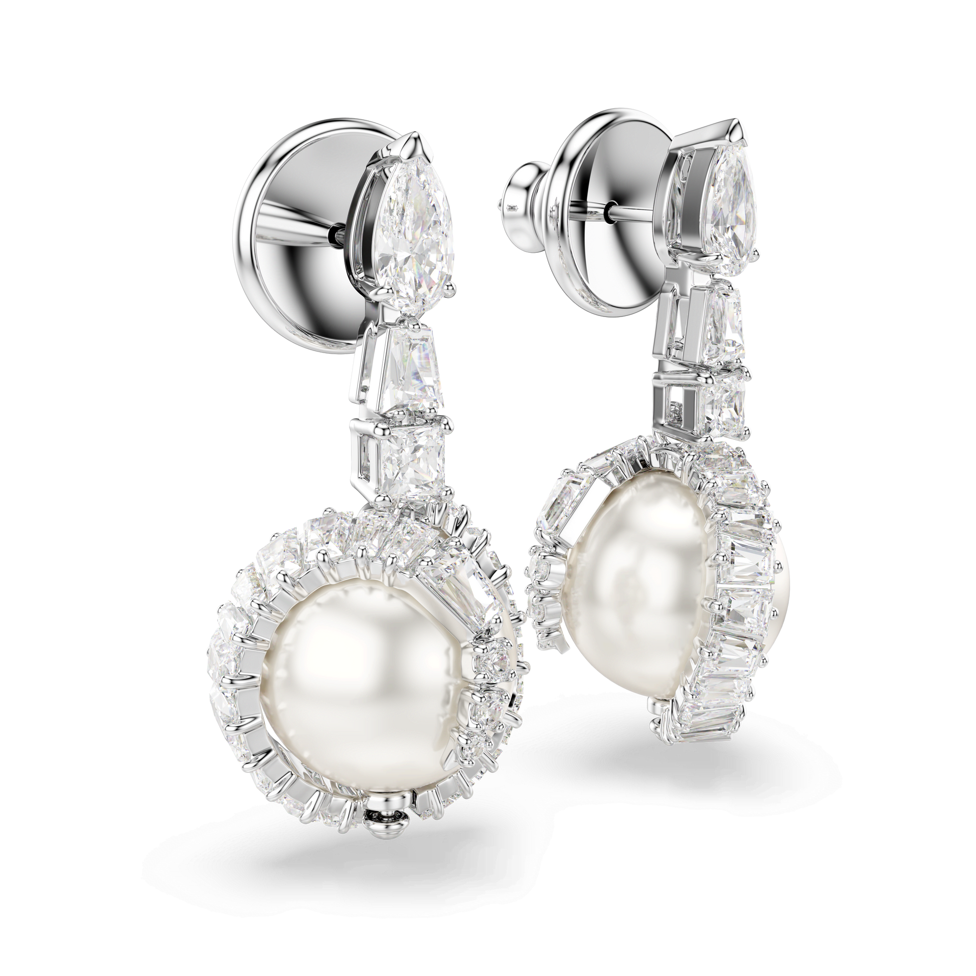 Snake drop earrings, Crystal pearl, Mixed cuts, Year of the Snake, White, Rhodium plated 5714668
