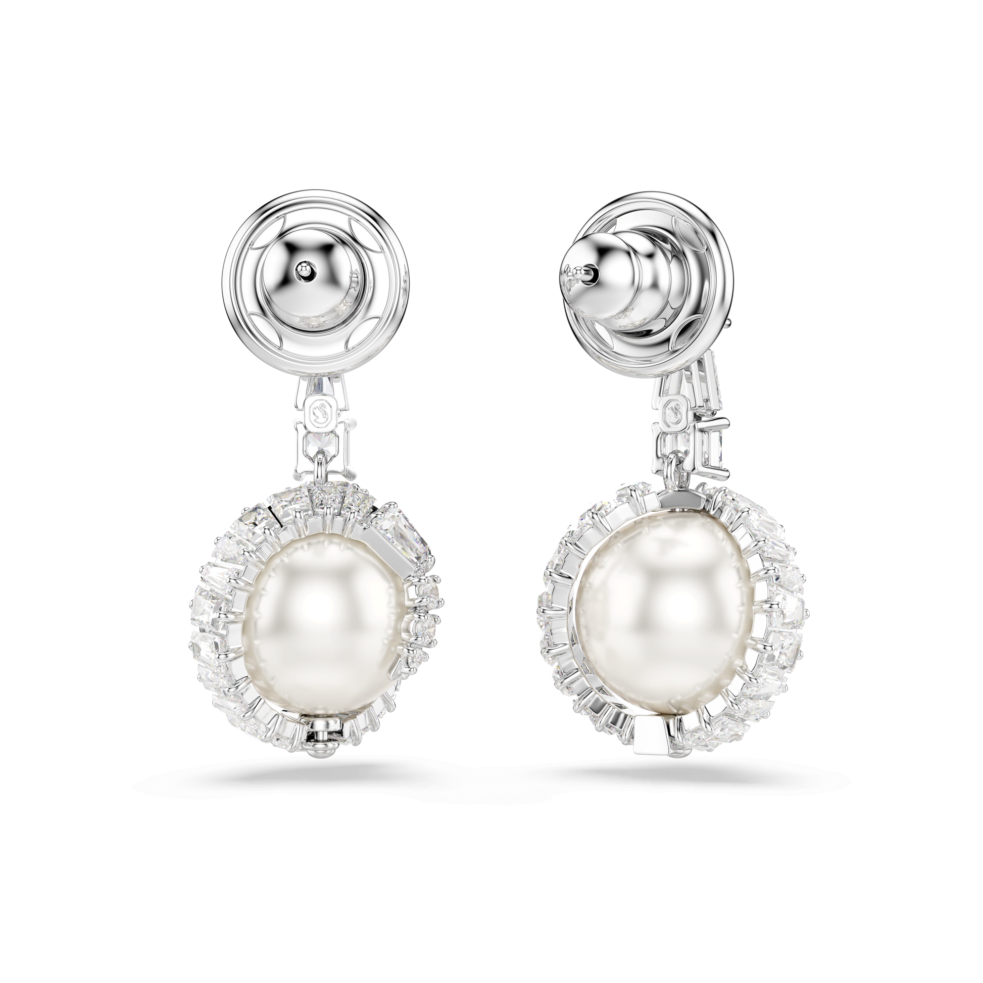 Snake drop earrings, Crystal pearl, Mixed cuts, Year of the Snake, White, Rhodium plated 5714668