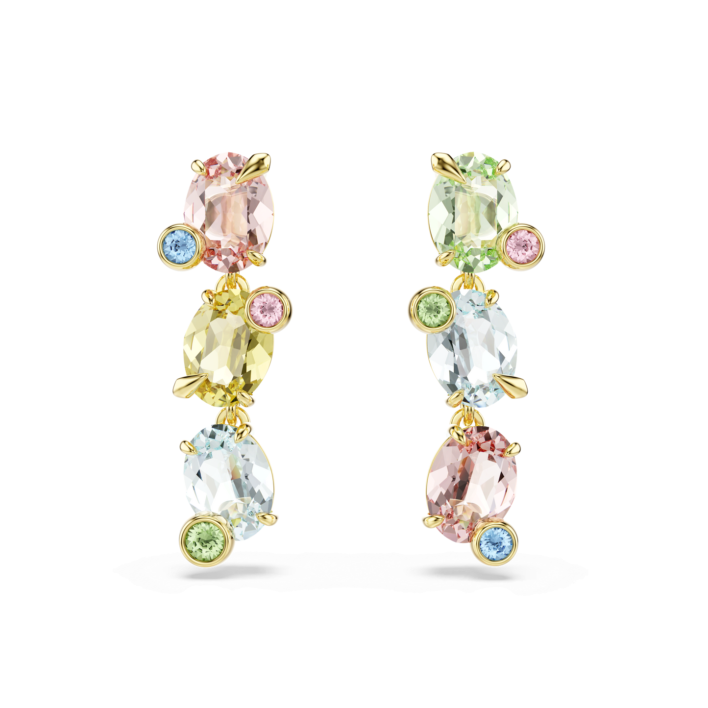 Gema drop earrings, Asymmetrical design, Mixed cuts, Multicolored, Gold-tone plated 5714815