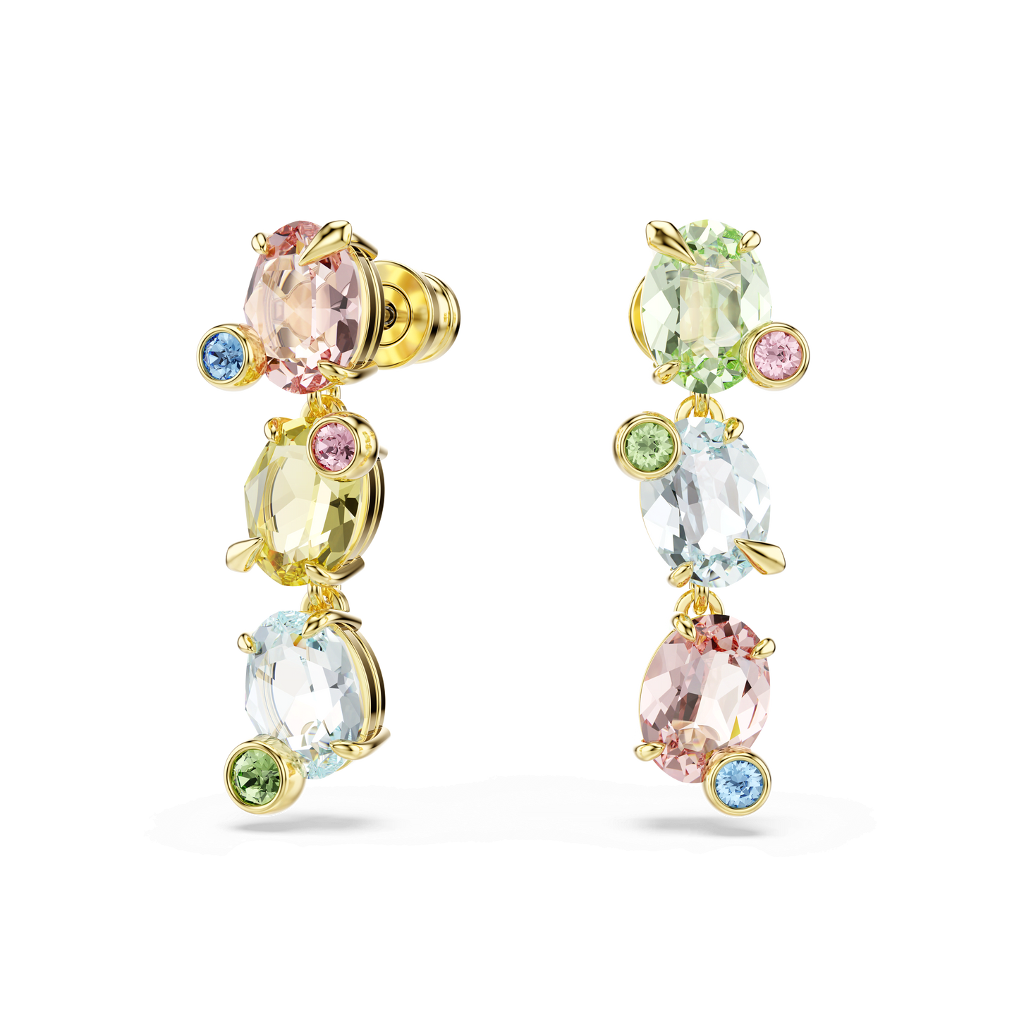 Gema drop earrings, Asymmetrical design, Mixed cuts, Multicolored, Gold-tone plated 5714815