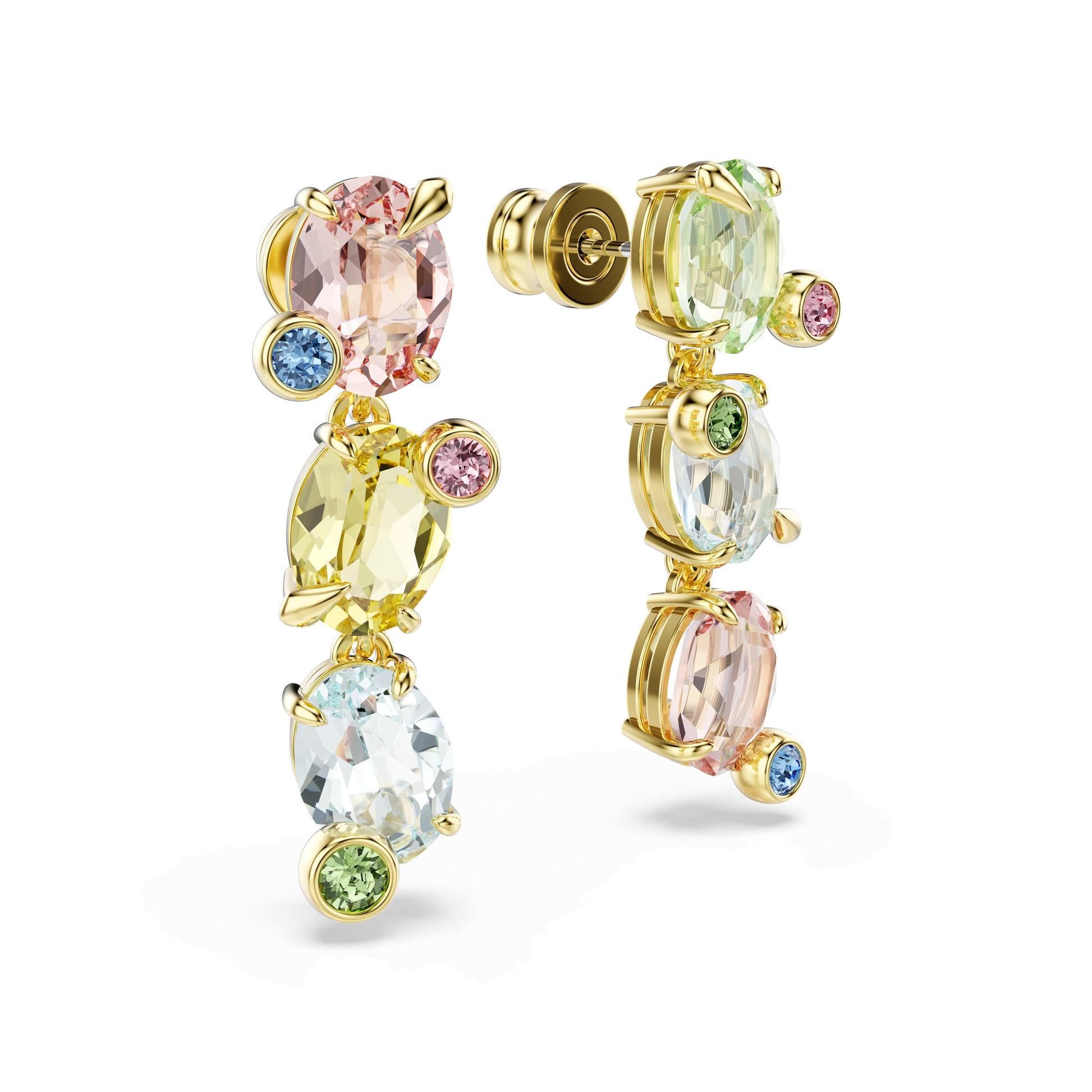 Gema drop earrings, Asymmetrical design, Mixed cuts, Multicolored, Gold-tone plated 5714815
