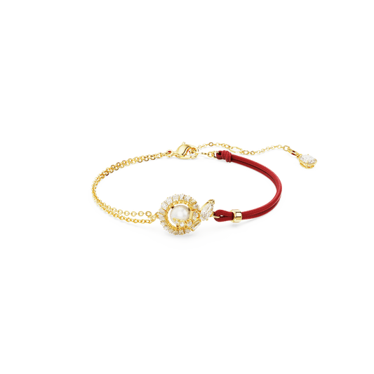 Snake bracelet, Crystal pearl, Mixed cuts, Year of the Snake, Red, Gold-tone plated 5714850
