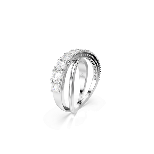 Hyperbola ring, Mixed cuts, White, Silver-tone finish 5714953