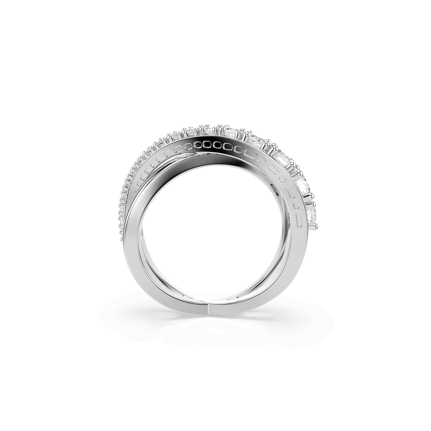 Hyperbola ring, Mixed cuts, White, Silver-tone finish