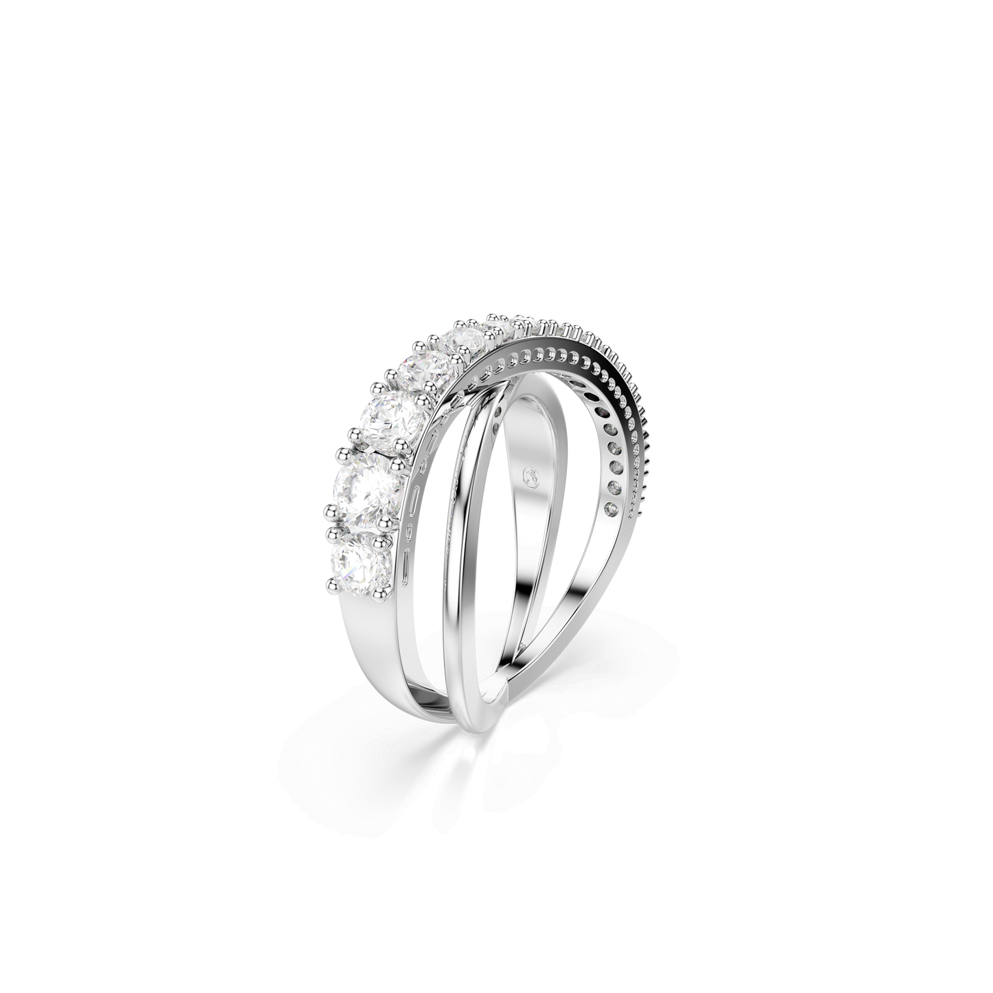 Hyperbola ring, Mixed cuts, White, Silver-tone finish