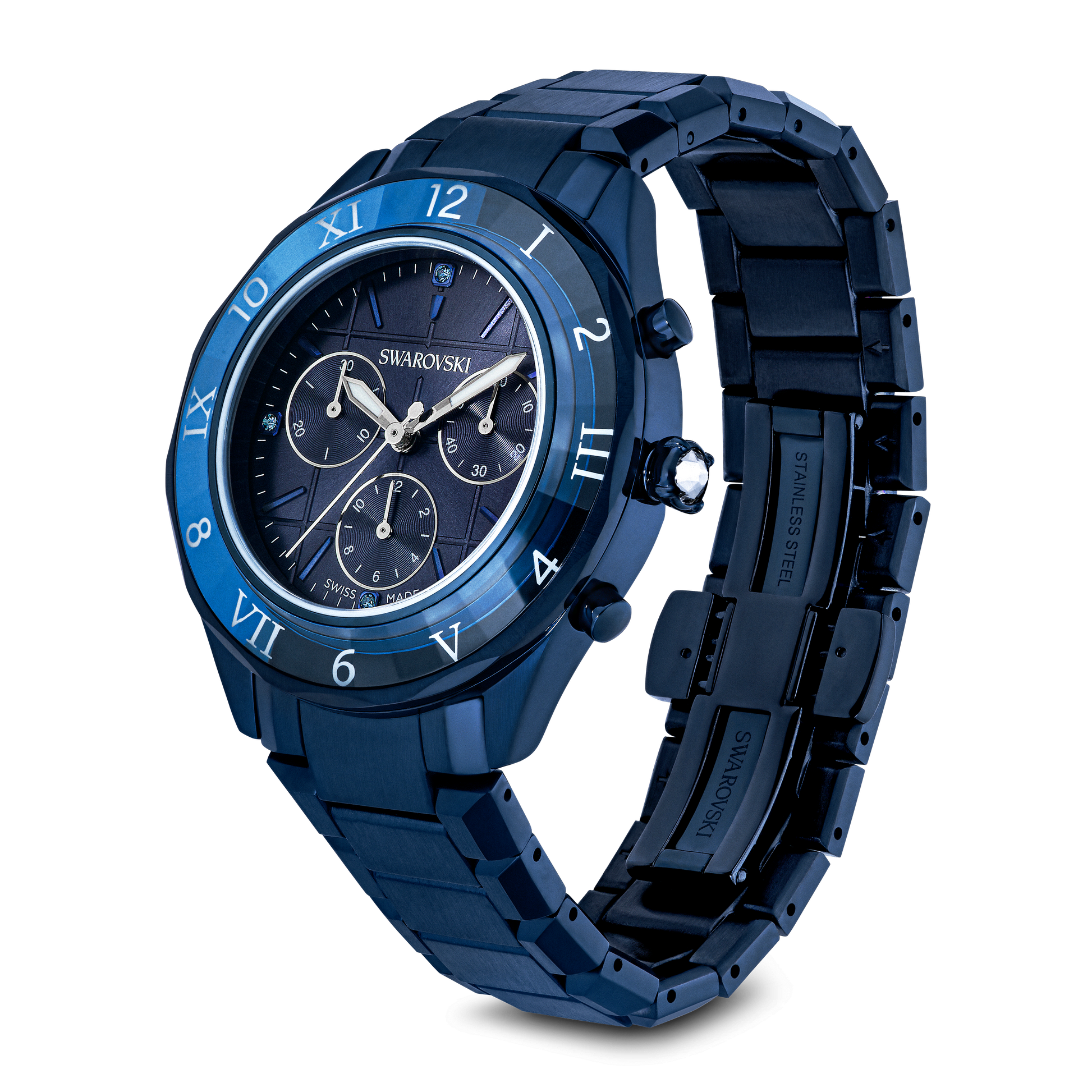 Dextera chrono watch, 39mm, Swiss Made, Metal bracelet, Blue, Blue finish 5715457