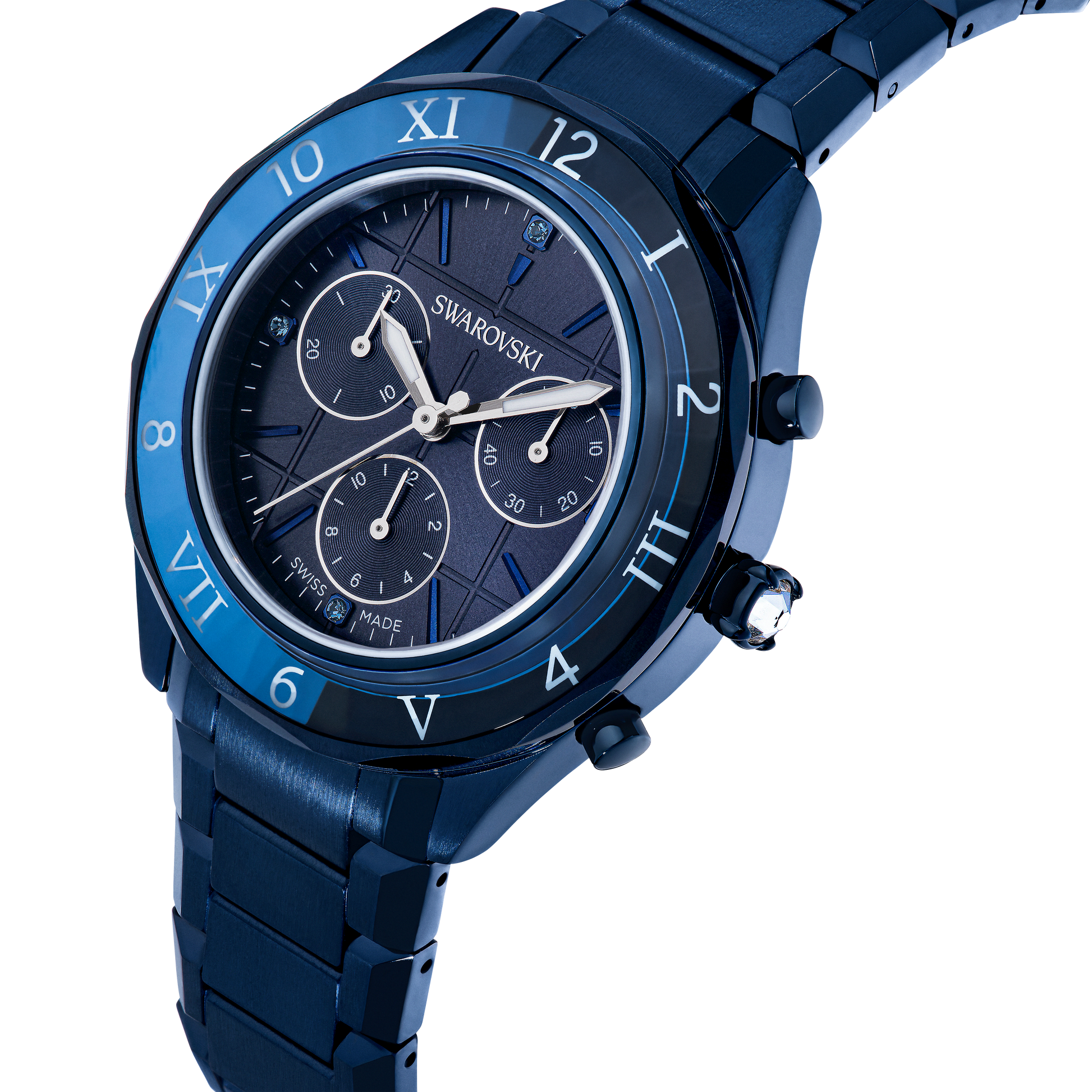 Dextera chrono watch, 39mm, Swiss Made, Metal bracelet, Blue, Blue finish 5715457