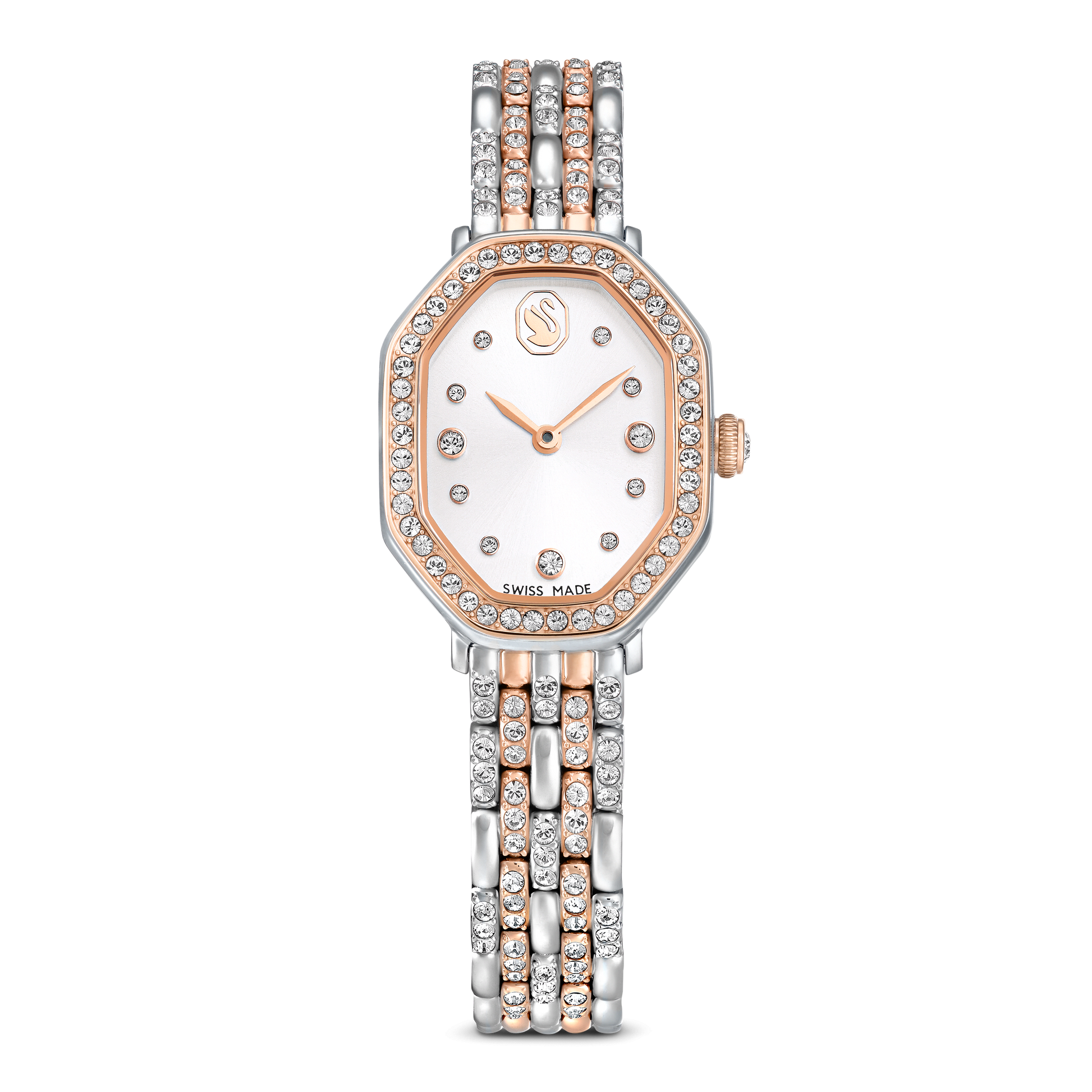 Dextera octagon watch, Swiss Made, Metal bracelet, Silver tone, Rose gold-tone finish 5715521