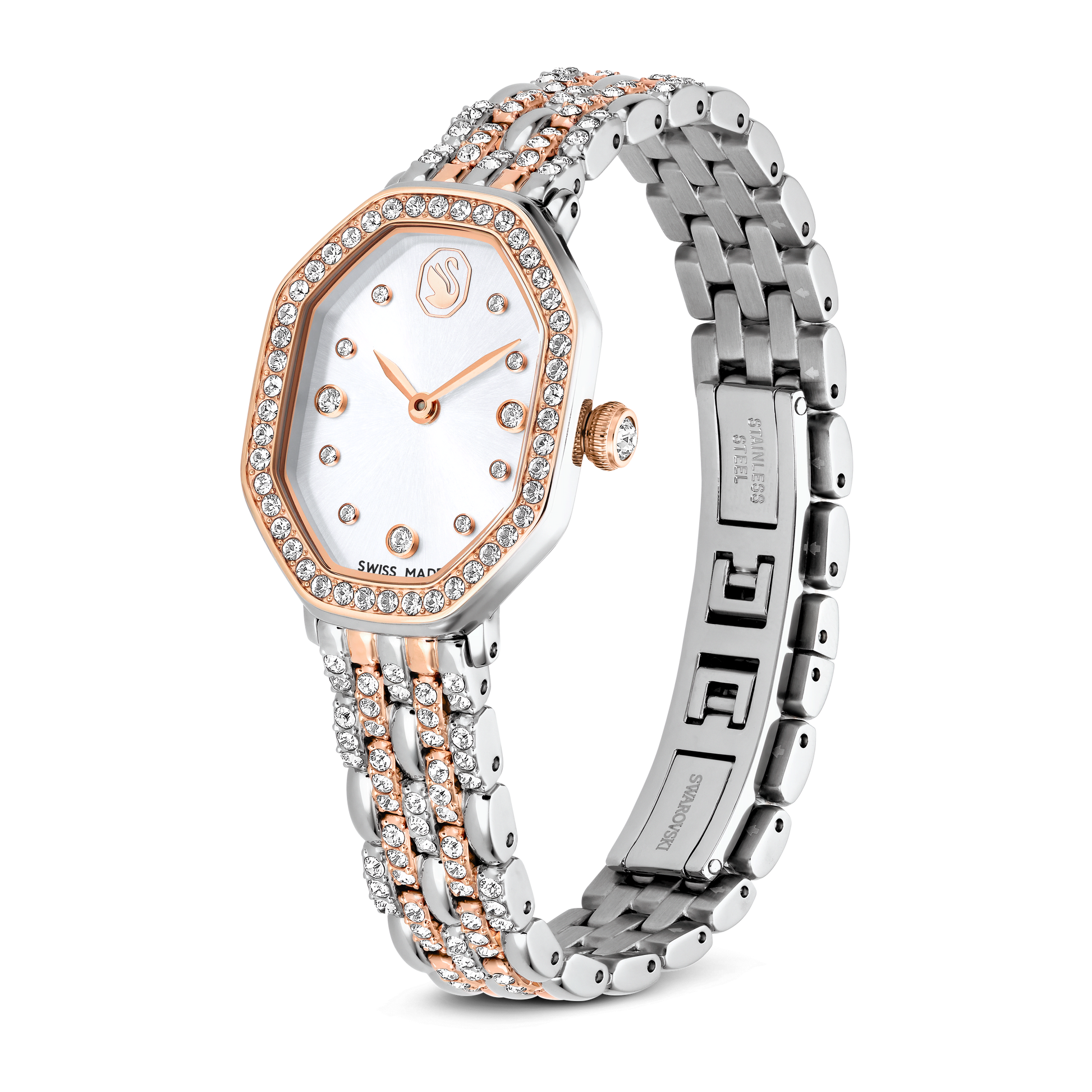 Dextera octagon watch, Swiss Made, Metal bracelet, Silver tone, Rose gold-tone finish 5715521