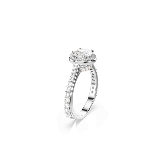 Una Angelic ring, Round cut, White, Silver-tone finish