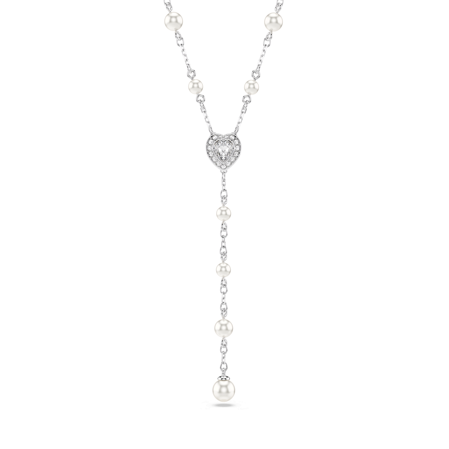 Ariana Grande x Swarovski Y necklace, Mixed cuts, Crystal pearl, Heart, White, Rhodium plated 5720855