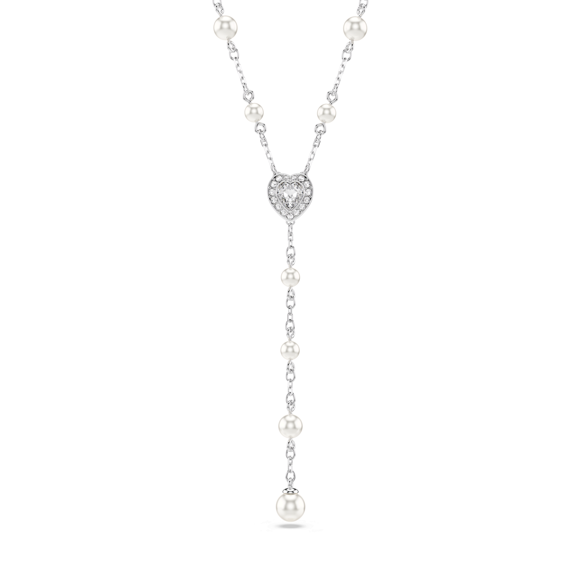 Ariana Grande x Swarovski Y necklace, Mixed cuts, Crystal pearl, Heart, White, Rhodium plated 5720855