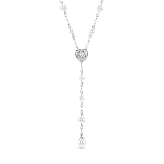 Ariana Grande x Swarovski Y necklace, Mixed cuts, Crystal pearl, Heart, White, Rhodium plated 5720855