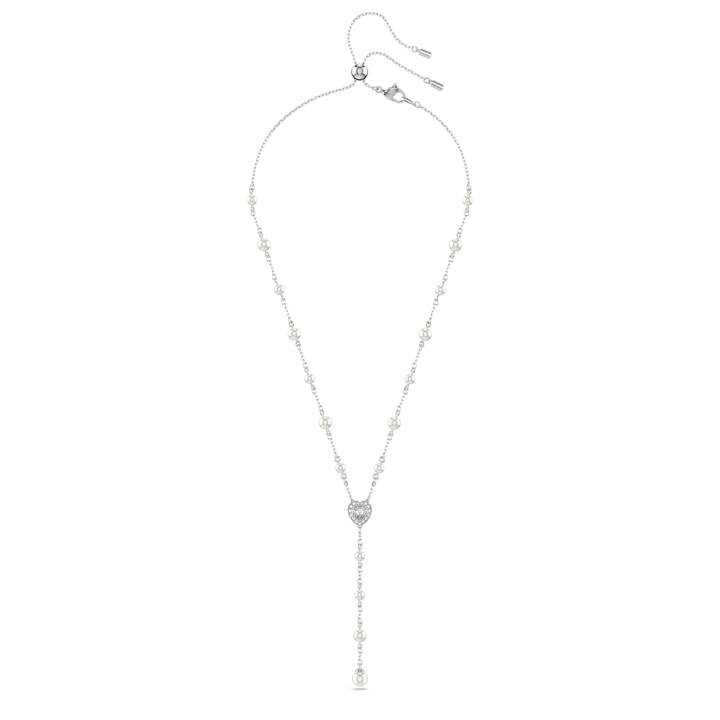 Ariana Grande x Swarovski Y necklace, Mixed cuts, Crystal pearl, Heart, White, Rhodium plated 5720855