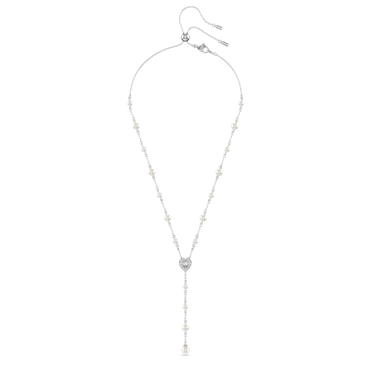 Ariana Grande x Swarovski Y necklace, Mixed cuts, Crystal pearl, Heart, White, Rhodium plated 5720855