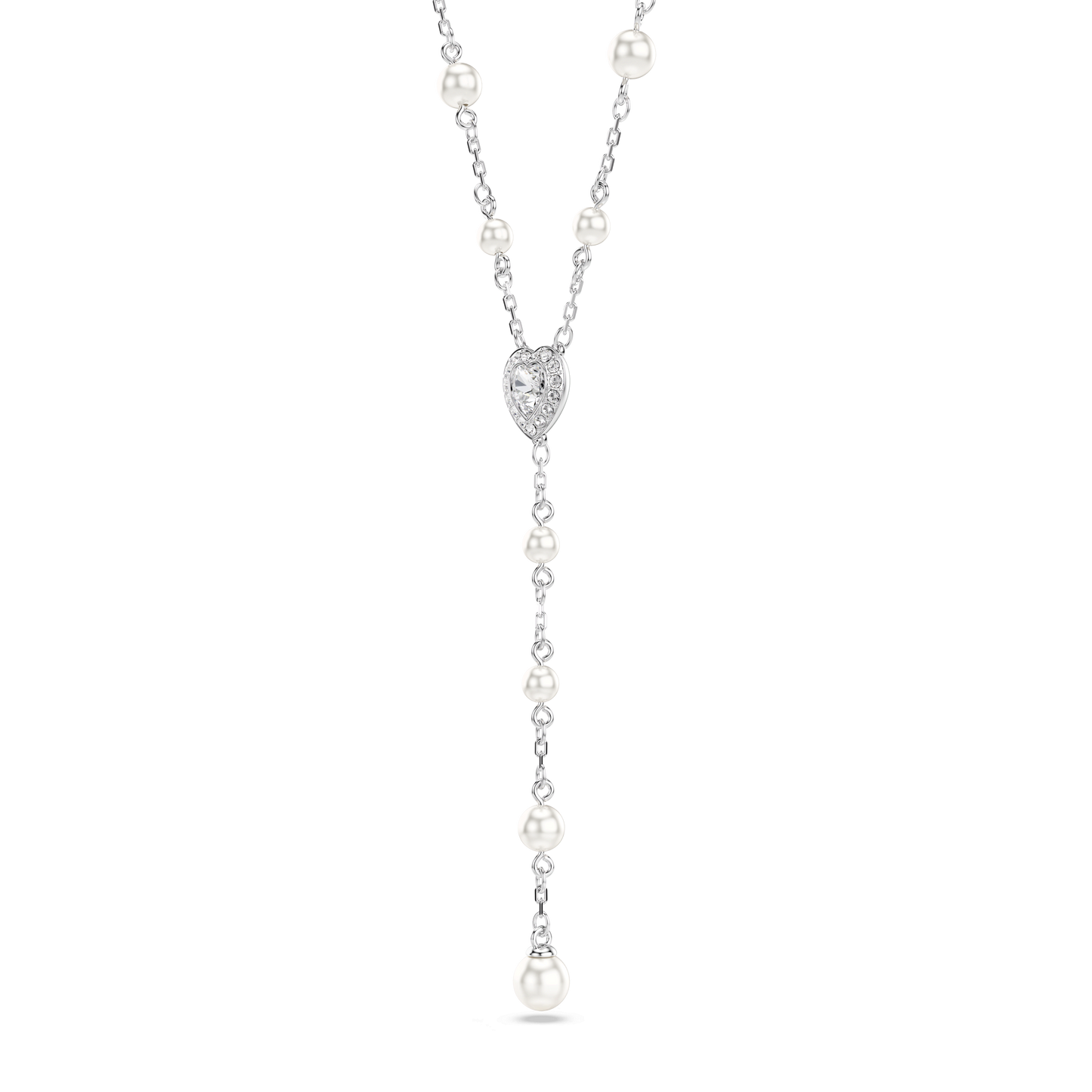 Ariana Grande x Swarovski Y necklace, Mixed cuts, Crystal pearl, Heart, White, Rhodium plated 5720855