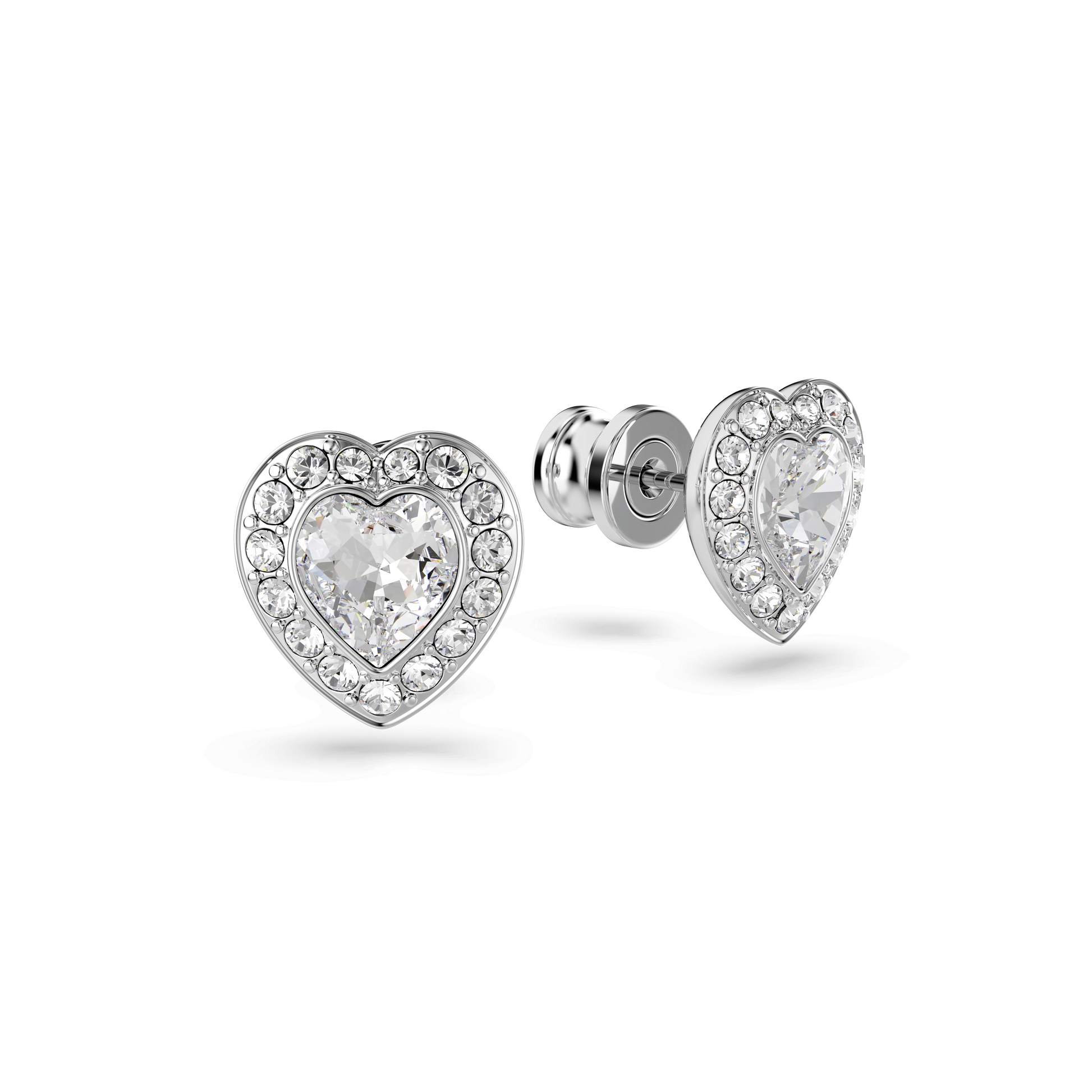 Ariana Grande x Swarovski stud earrings, Mixed cuts, Heart, White, Rhodium plated 5720859