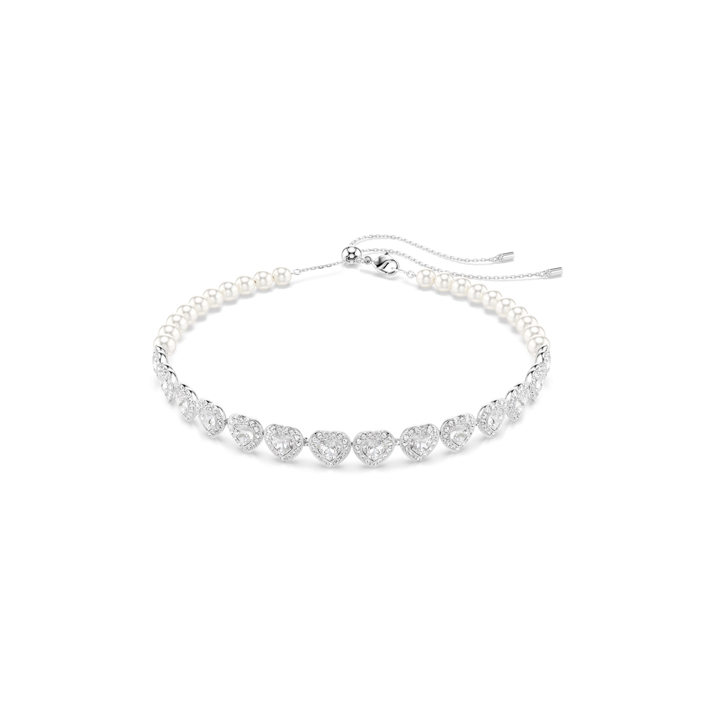 Ariana Grande x Swarovski choker, Mixed cuts, Crystal pearl, Heart, White, Rhodium plated 5720861