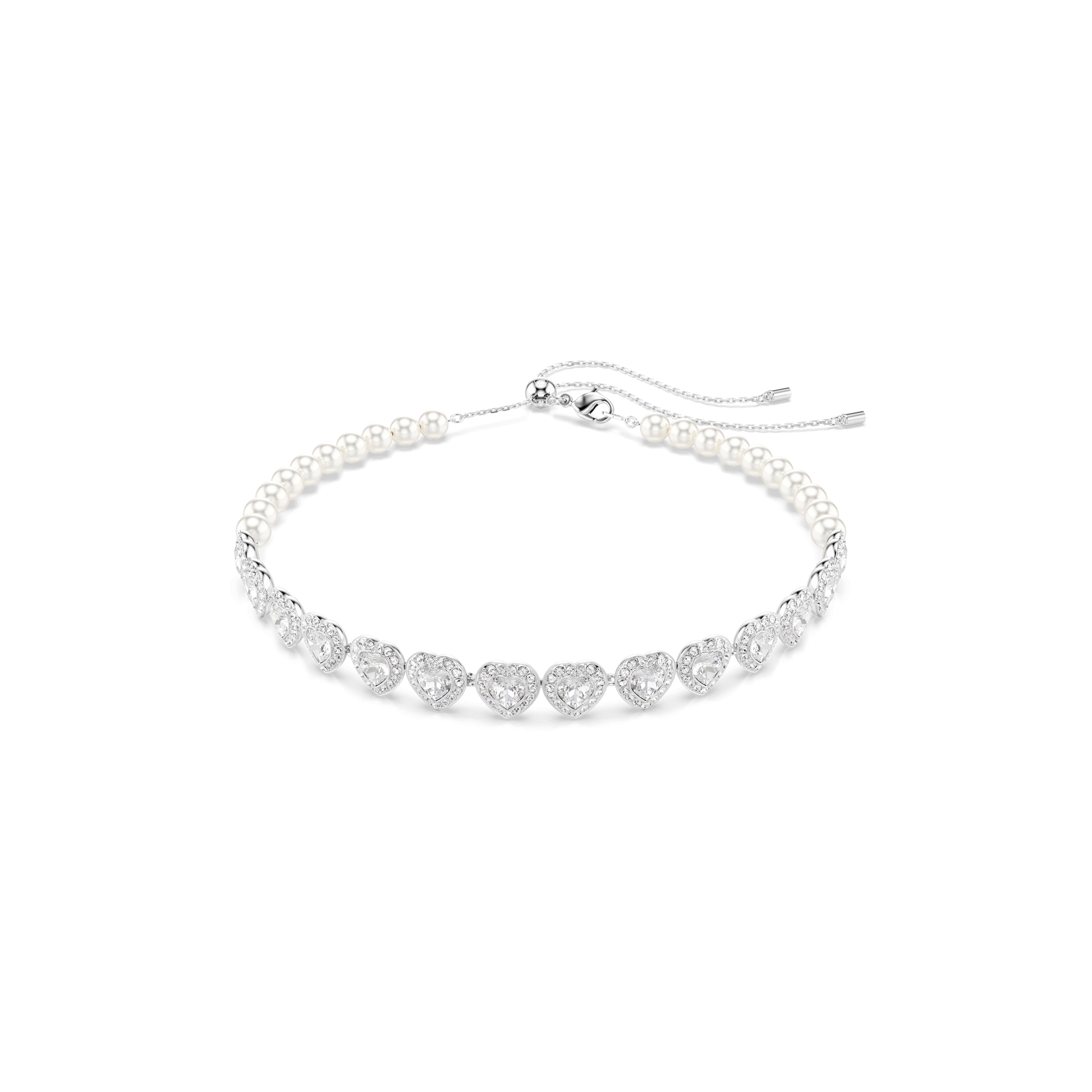 Ariana Grande x Swarovski choker, Mixed cuts, Crystal pearl, Heart, White, Rhodium plated 5720861