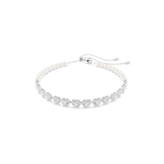 Ariana Grande x Swarovski choker, Mixed cuts, Crystal pearl, Heart, White, Rhodium plated 5720861