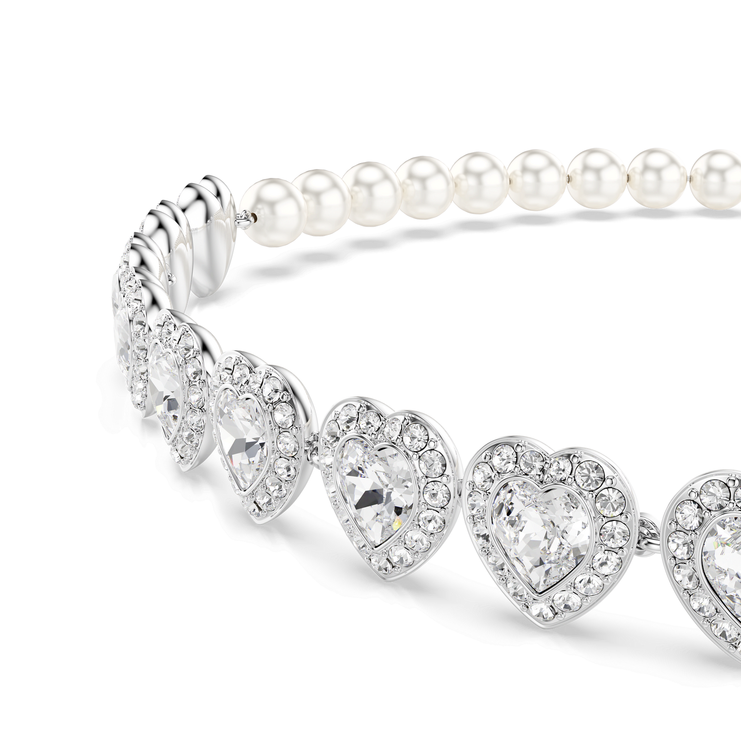 Ariana Grande x Swarovski choker, Mixed cuts, Crystal pearl, Heart, White, Rhodium plated 5720861