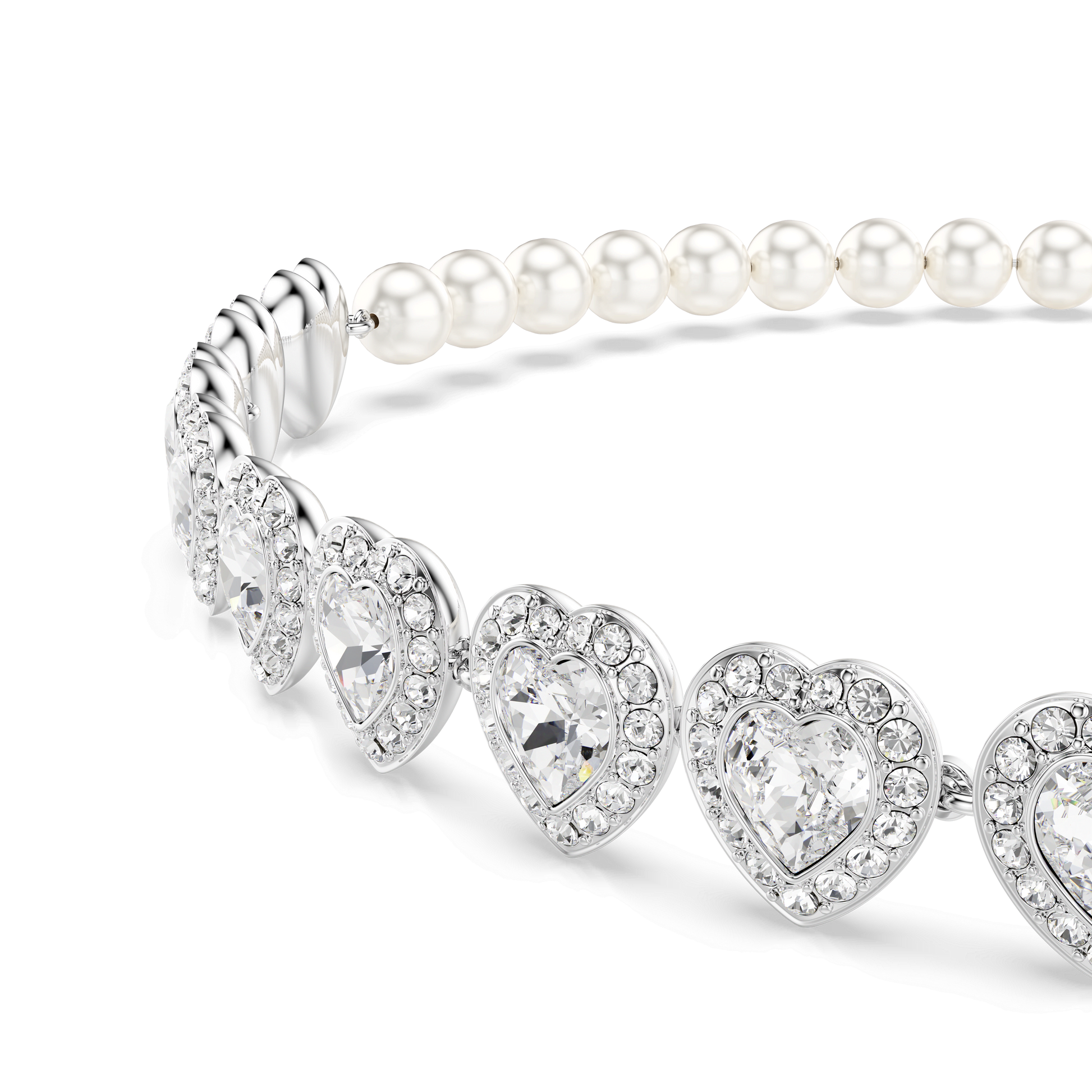 Ariana Grande x Swarovski choker, Mixed cuts, Crystal pearl, Heart, White, Rhodium plated 5720861