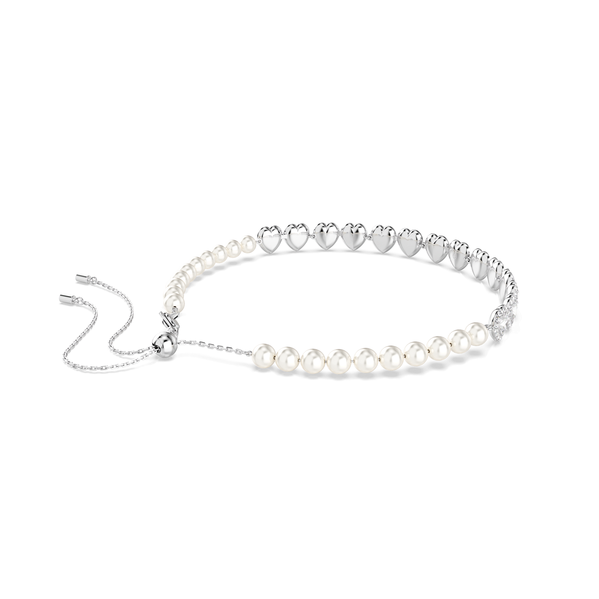 Ariana Grande x Swarovski choker, Mixed cuts, Crystal pearl, Heart, White, Rhodium plated 5720861