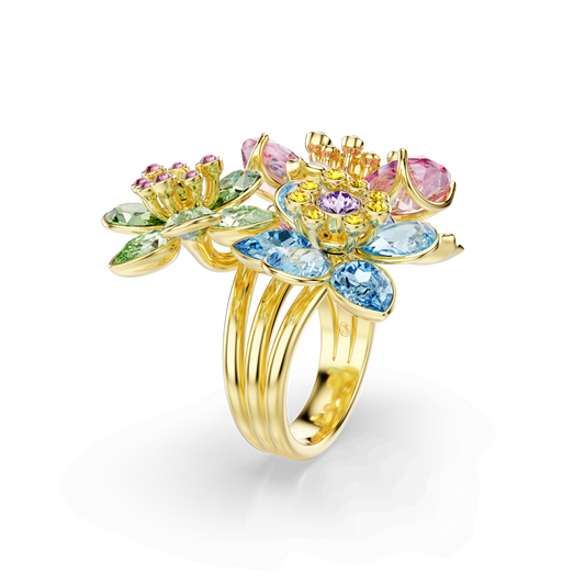 Idyllia ring, Mixed cuts, Flower, Multicolored, Gold-tone plated 5721580