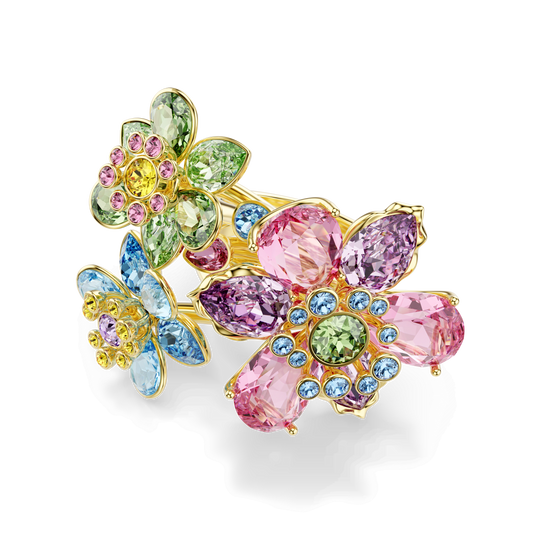 Idyllia ring, Mixed cuts, Flower, Multicolored, Gold-tone plated 5721580