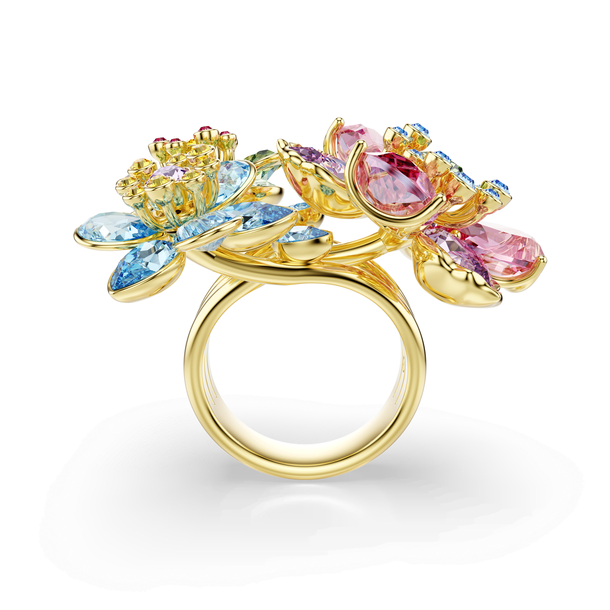 Idyllia ring, Mixed cuts, Flower, Multicolored, Gold-tone plated 5721581
