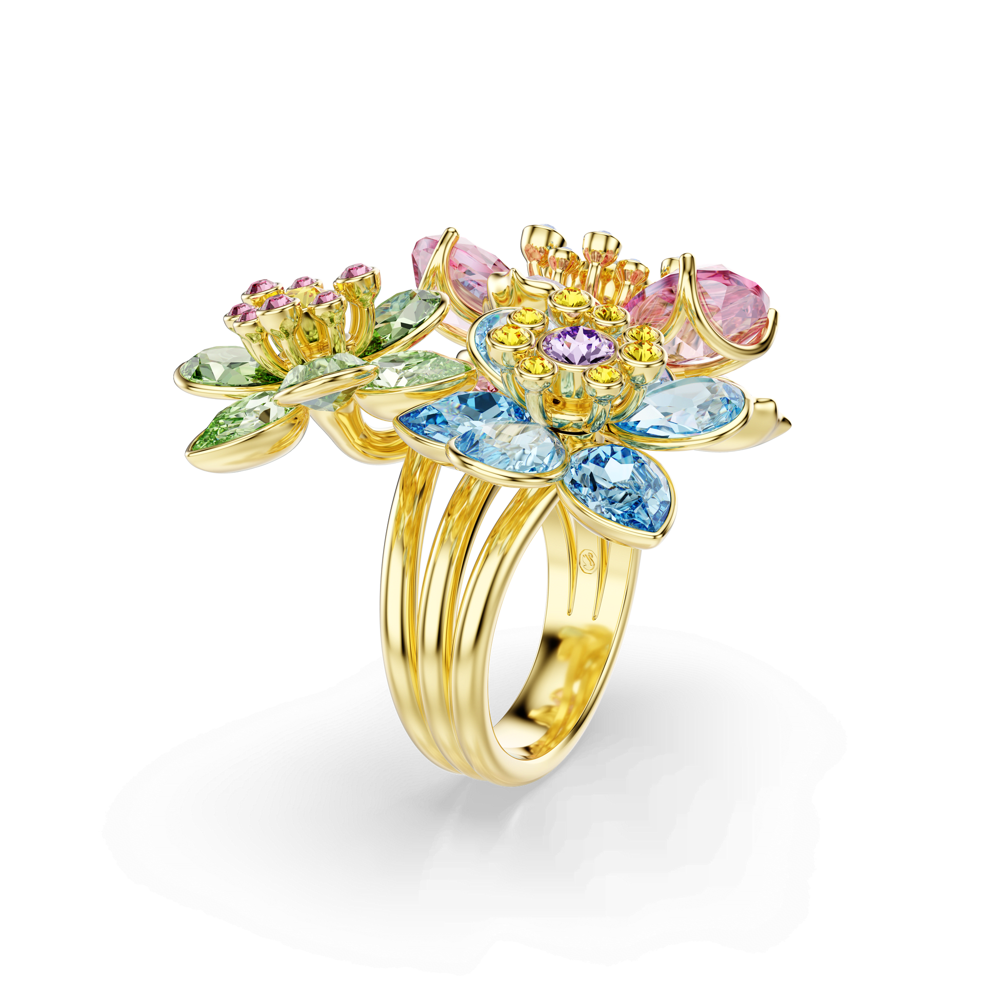 Idyllia ring, Mixed cuts, Flower, Multicolored, Gold-tone plated 5721582