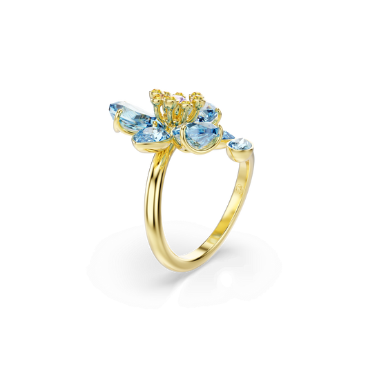 Idyllia open ring, Mixed cuts, Flower, Blue, Gold-tone plated 5721591