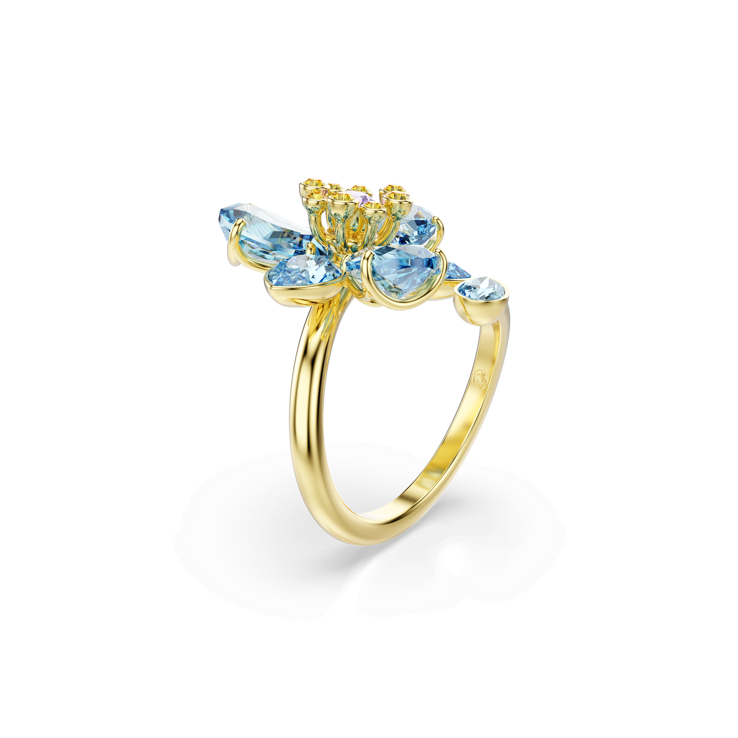 Idyllia open ring, Mixed cuts, Flower, Blue, Gold-tone plated 5721591