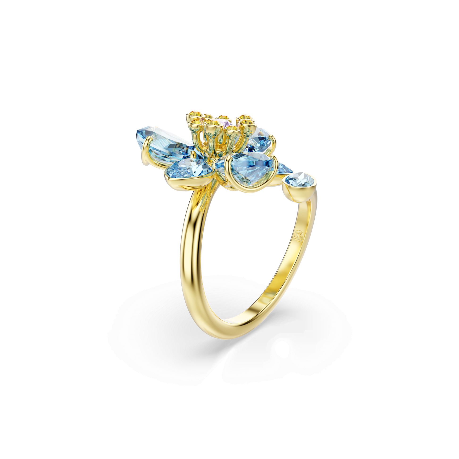Idyllia open ring, Mixed cuts, Flower, Blue, Gold-tone plated 5721591