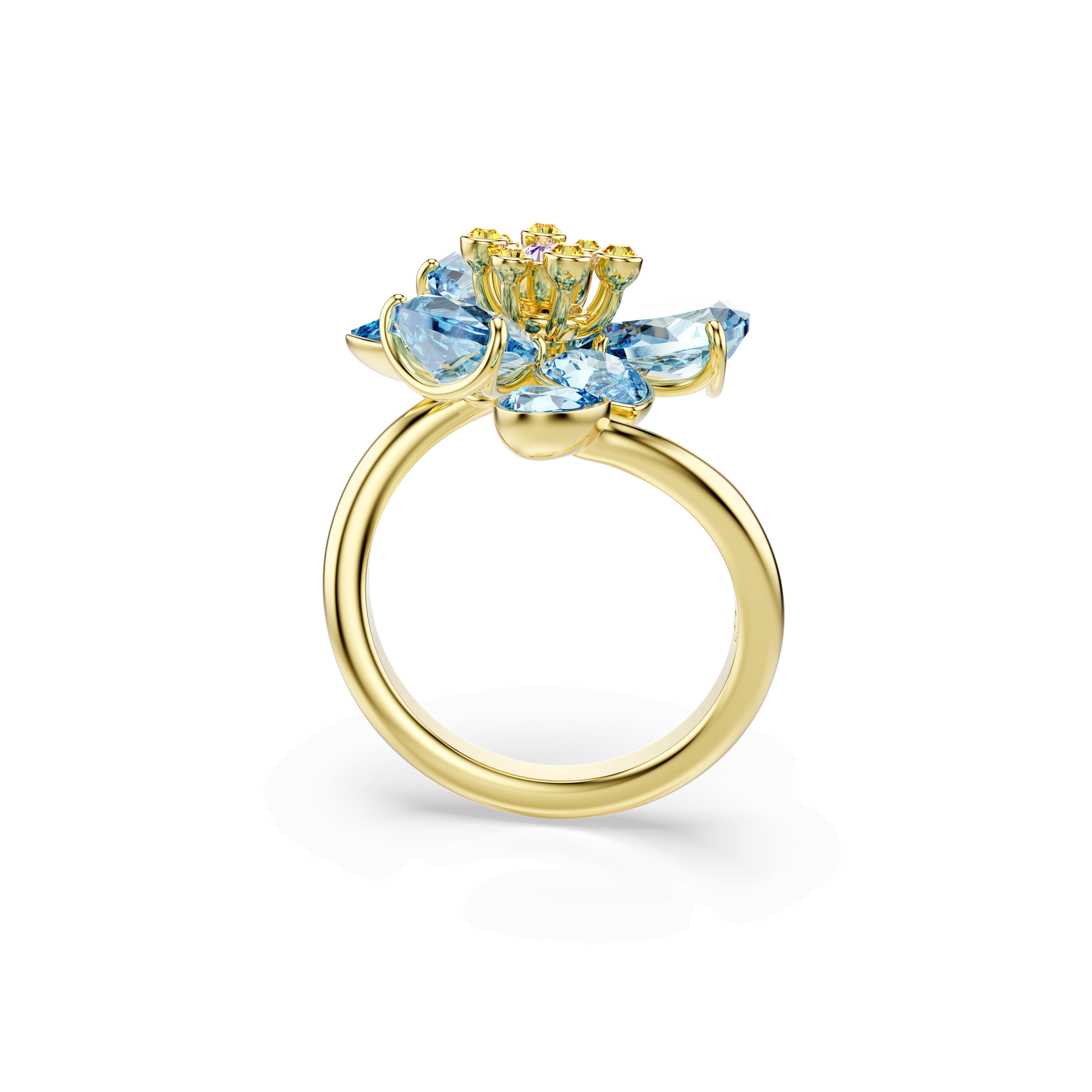 Idyllia open ring, Mixed cuts, Flower, Blue, Gold-tone plated 5721591