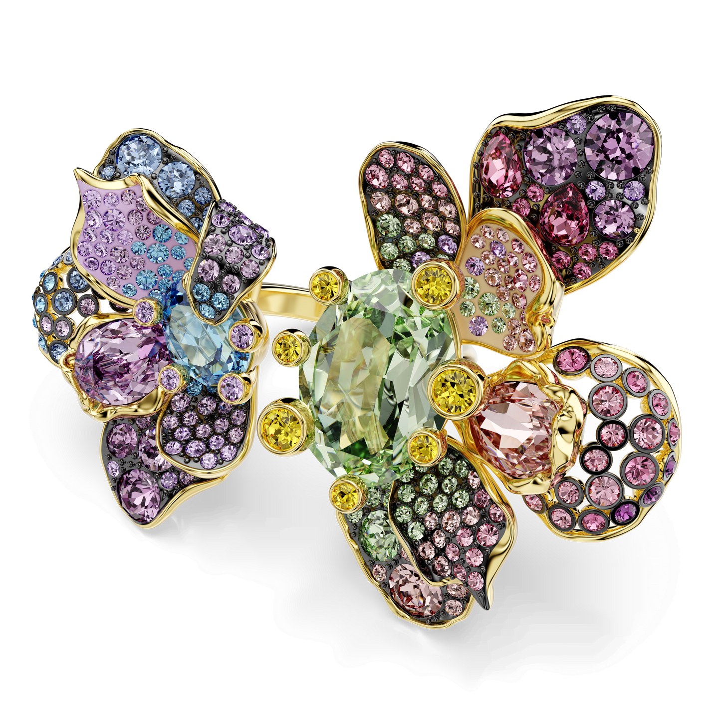 Idyllia ring, Mixed cuts, Pavé, Flower, Multicolored, Gold-tone plated 5721592