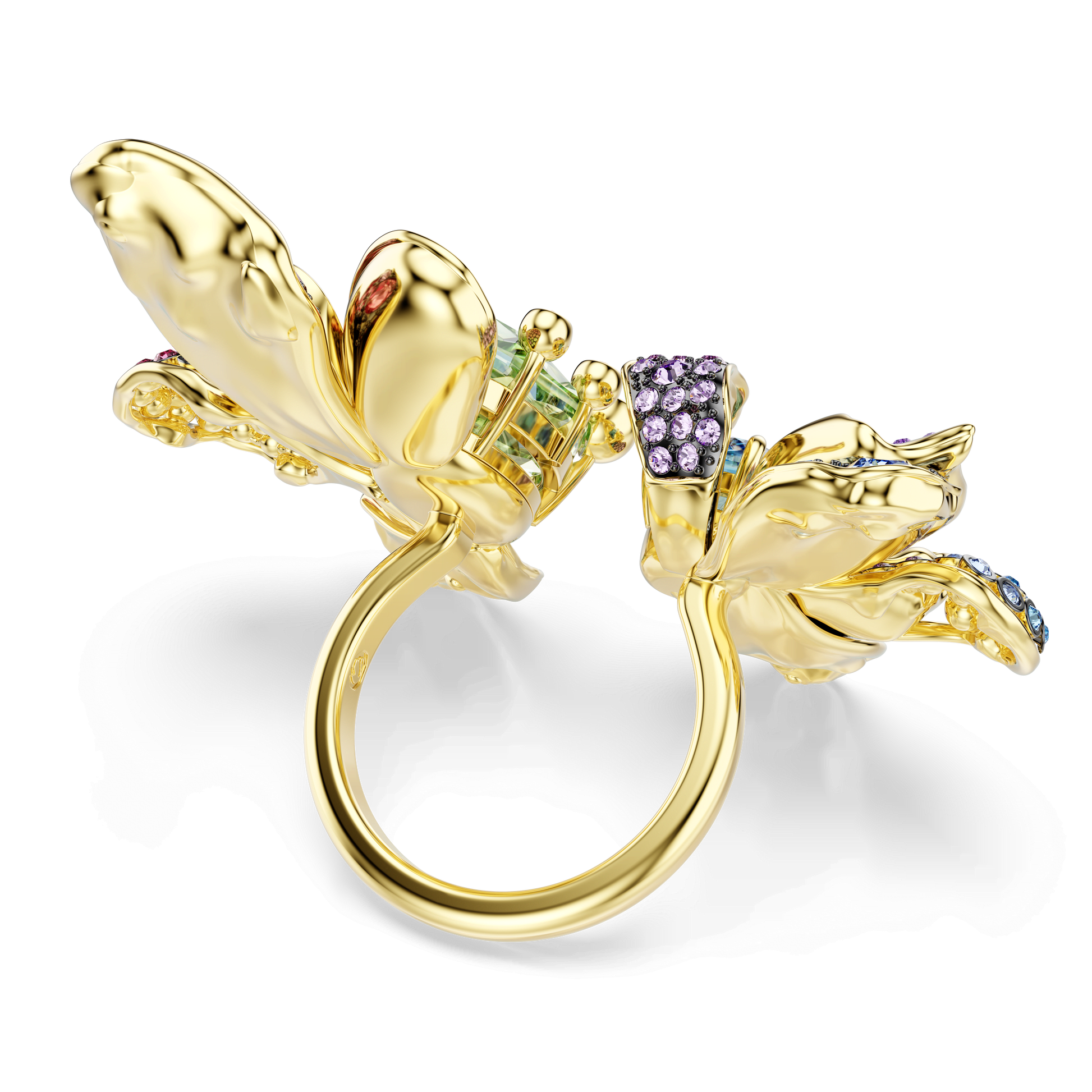 Idyllia ring, Mixed cuts, Pavé, Flower, Multicolored, Gold-tone plated 5721592