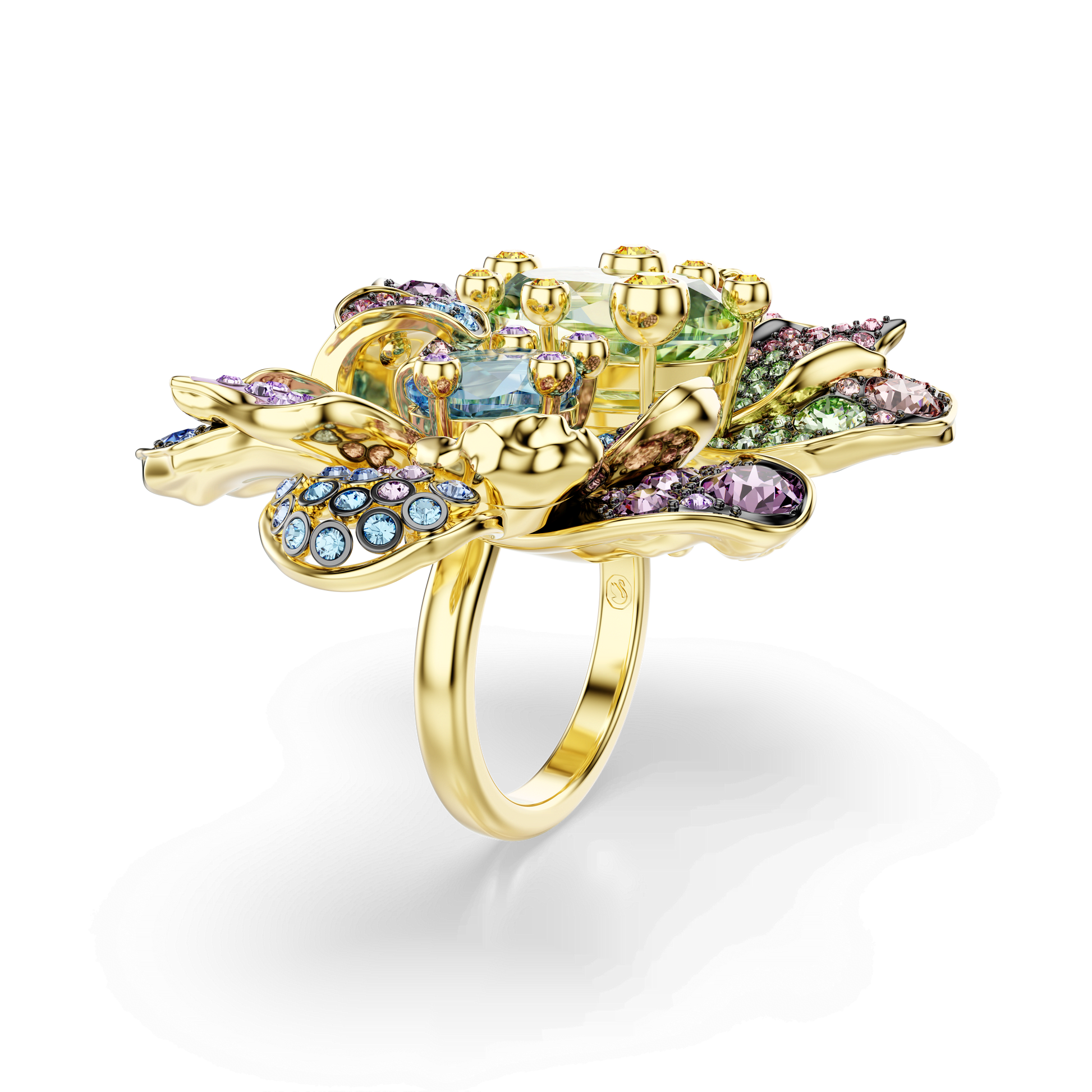 Idyllia ring, Mixed cuts, Pavé, Flower, Multicolored, Gold-tone plated 5721594