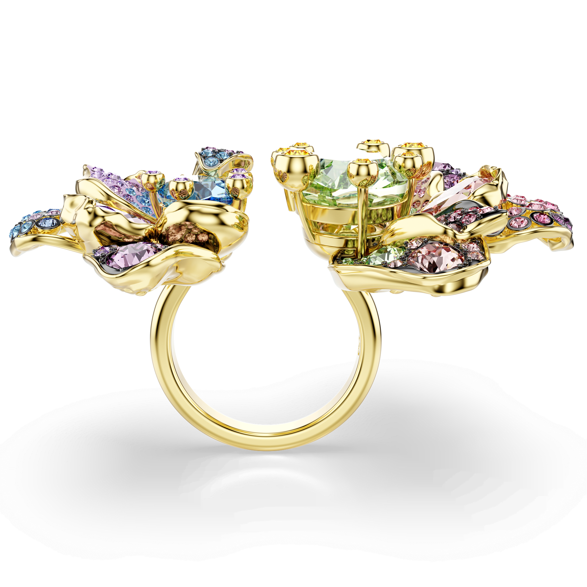 Idyllia ring, Mixed cuts, Pavé, Flower, Multicolored, Gold-tone plated 5721594