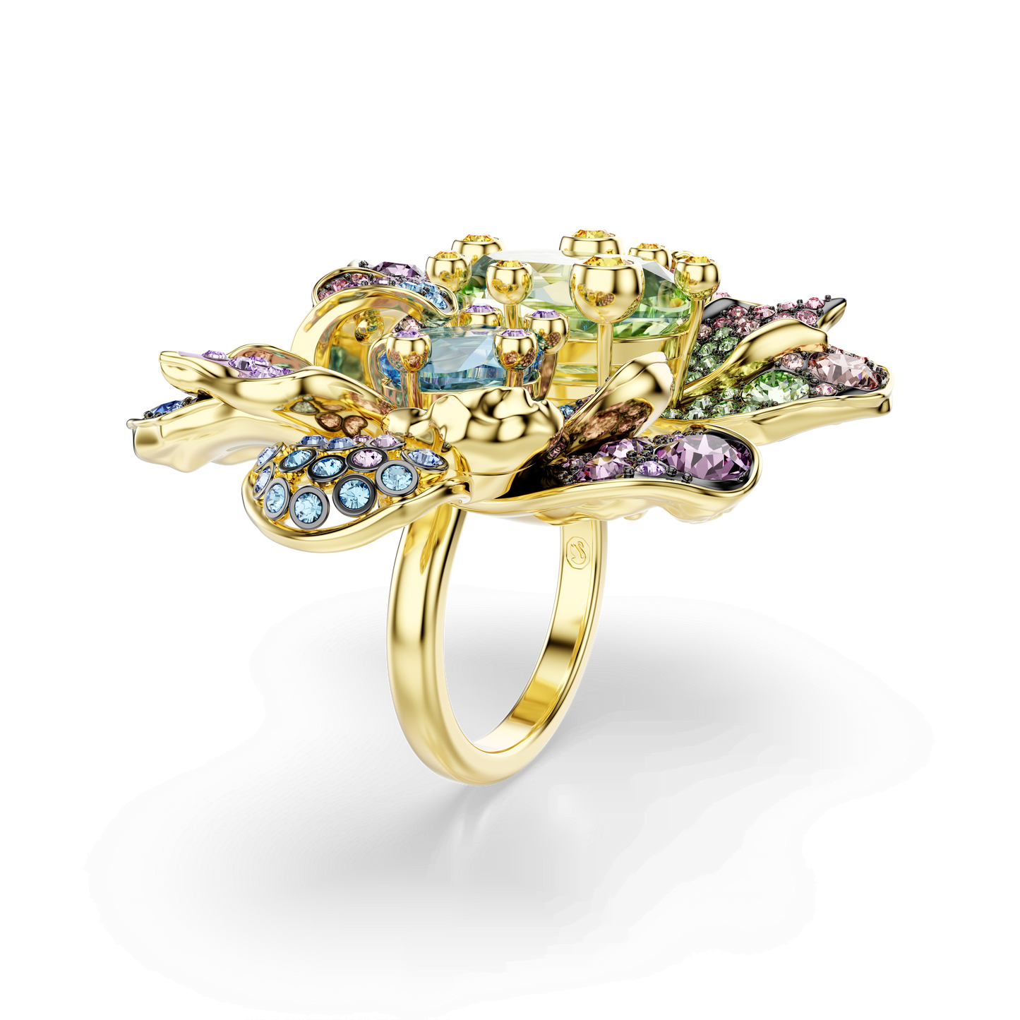Idyllia ring, Mixed cuts, Pavé, Flower, Multicolored, Gold-tone plated 5721595