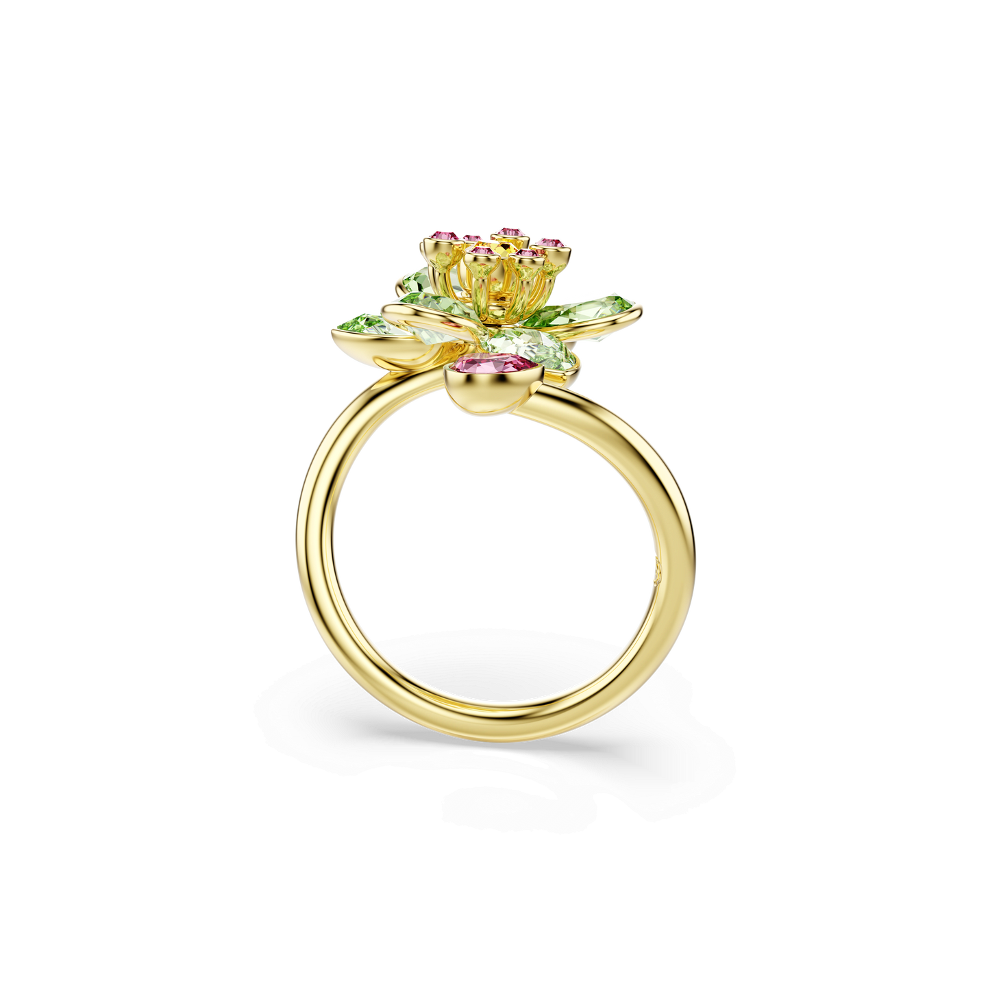 Idyllia open ring, Mixed cuts, Flower, Green, Gold-tone plated 5721596