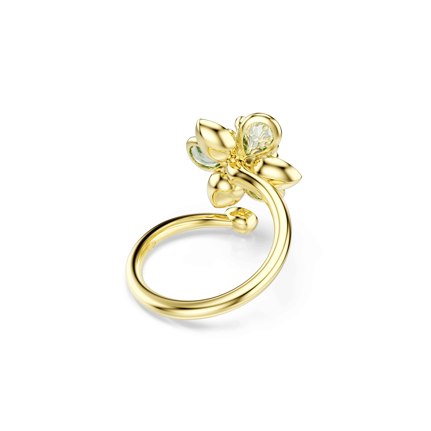 Idyllia open ring, Mixed cuts, Flower, Green, Gold-tone plated 5721596