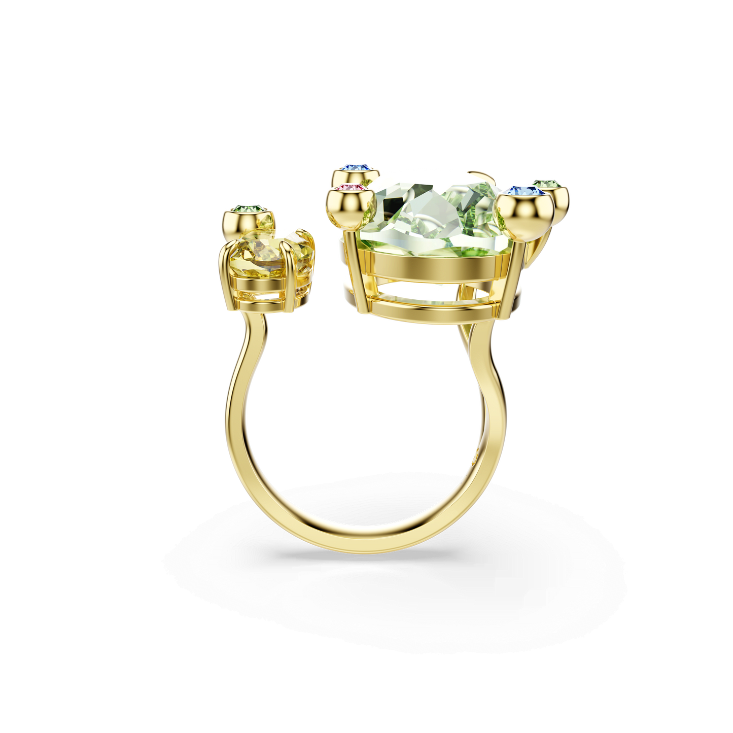 Gema open ring, Mixed cuts, Multicolored, Gold-tone plated